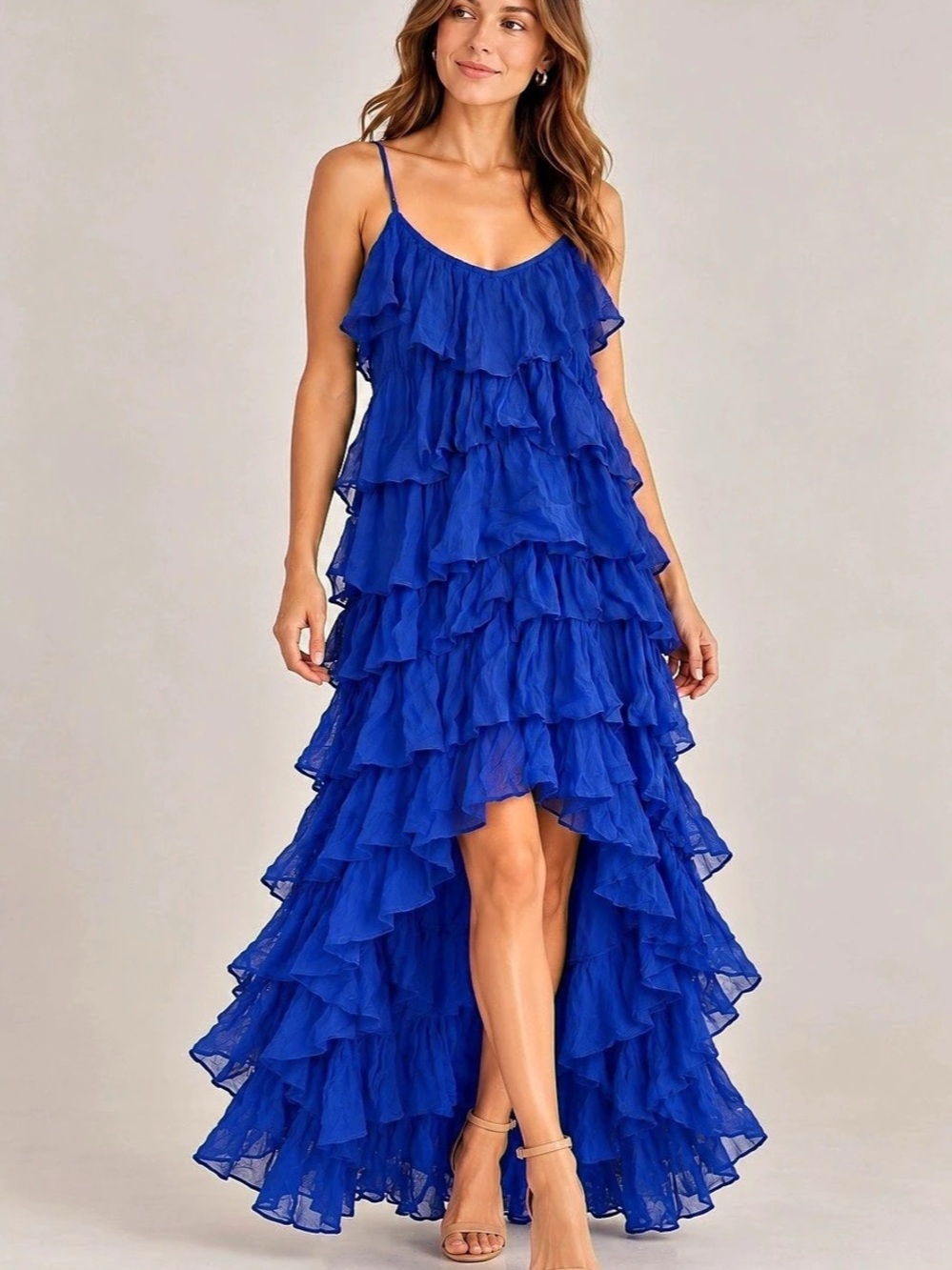 Anthropologie By Anthropologie Tiered Ruffle High-Low Dress Blue Small